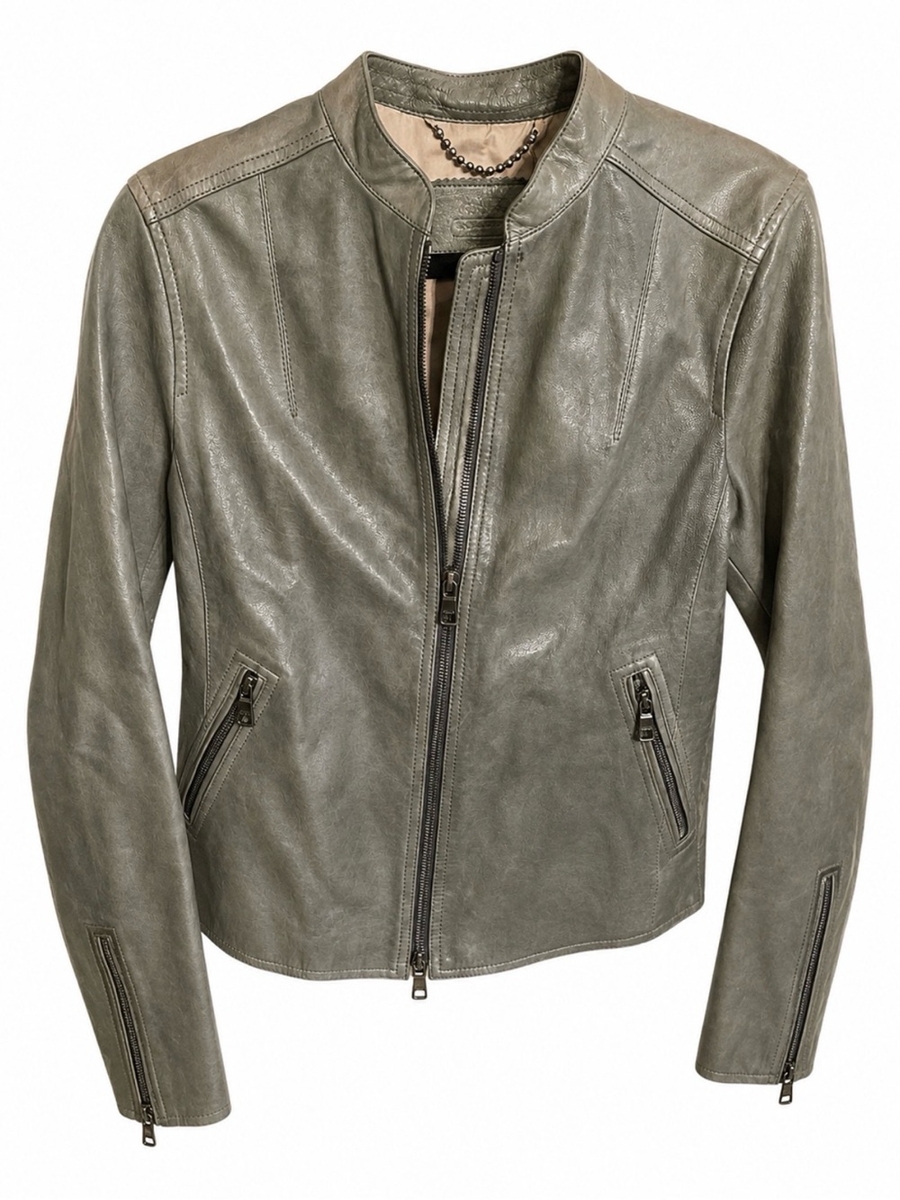 Coach Grey Women's Leather Zip-Front Jacket - Size S